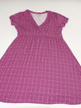 L.L. Bean Women's A-Line Dress Petite XL Short Sleeves Pink Floral Knee Length